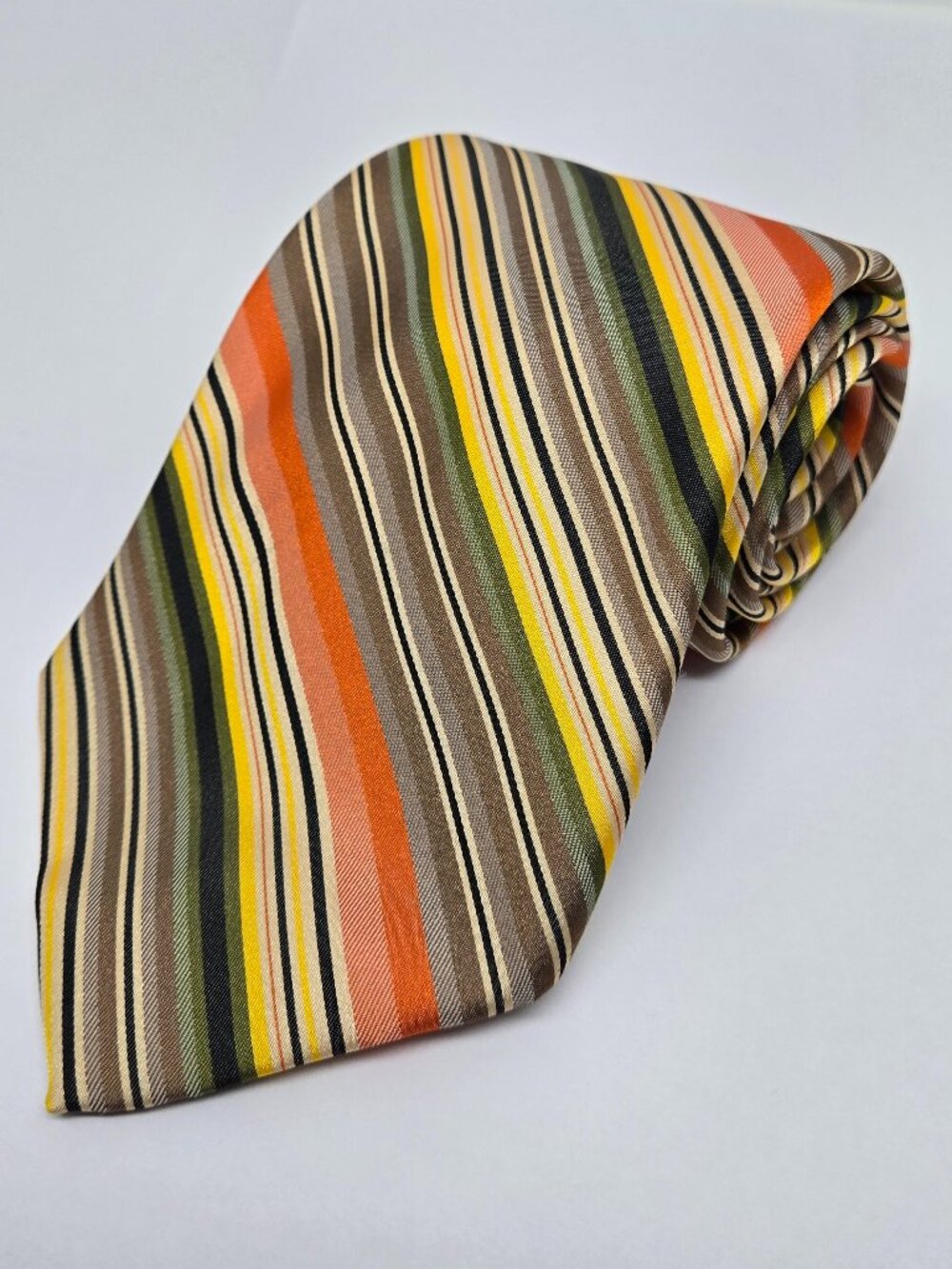 Retro Striped Polyester Mens Tie, Orange, Yellow, Brown, Green, 55.5"